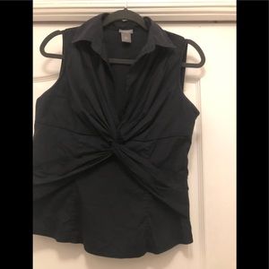 Ann Taylor sleeveless navy blue top with knot